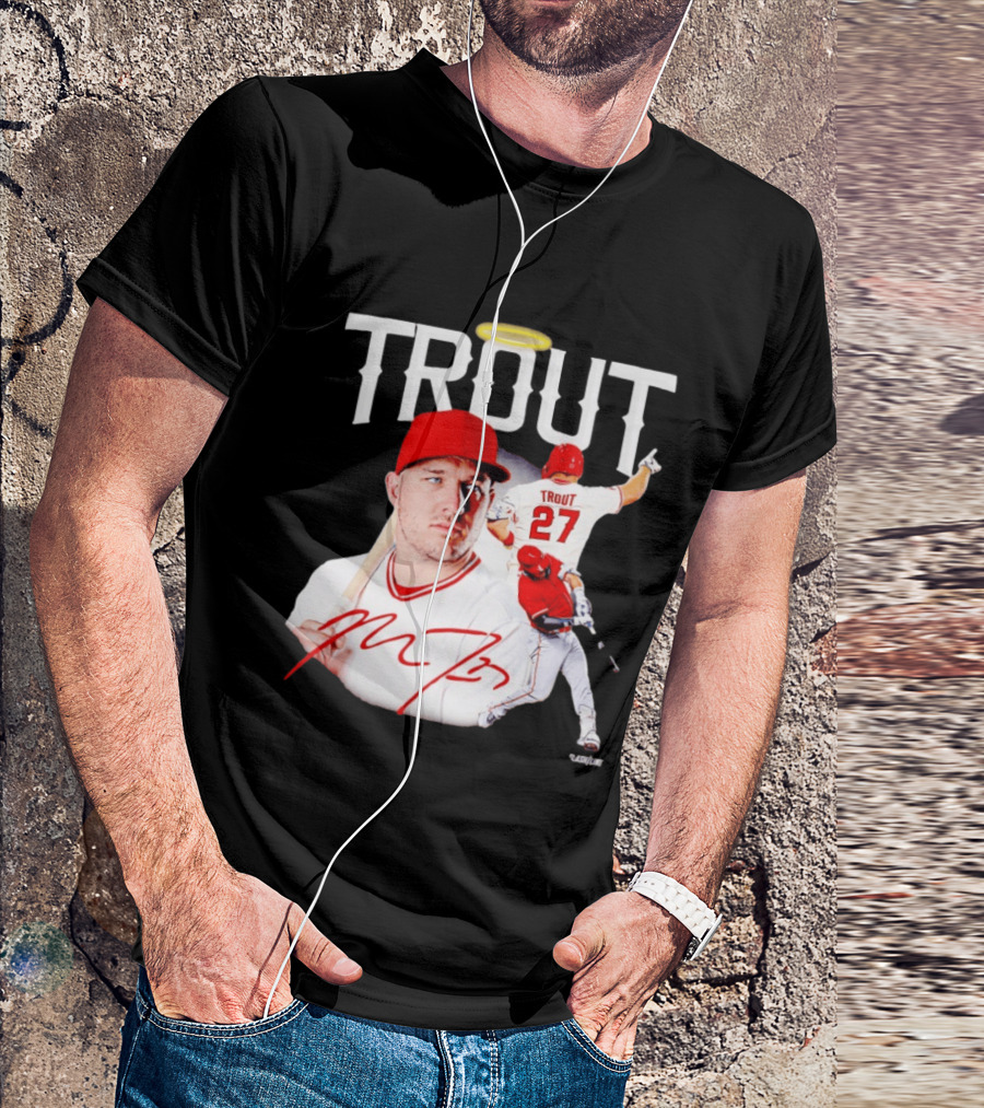 Mike Trout Los Angeles Angels 27 Halo Collage T-Shirt