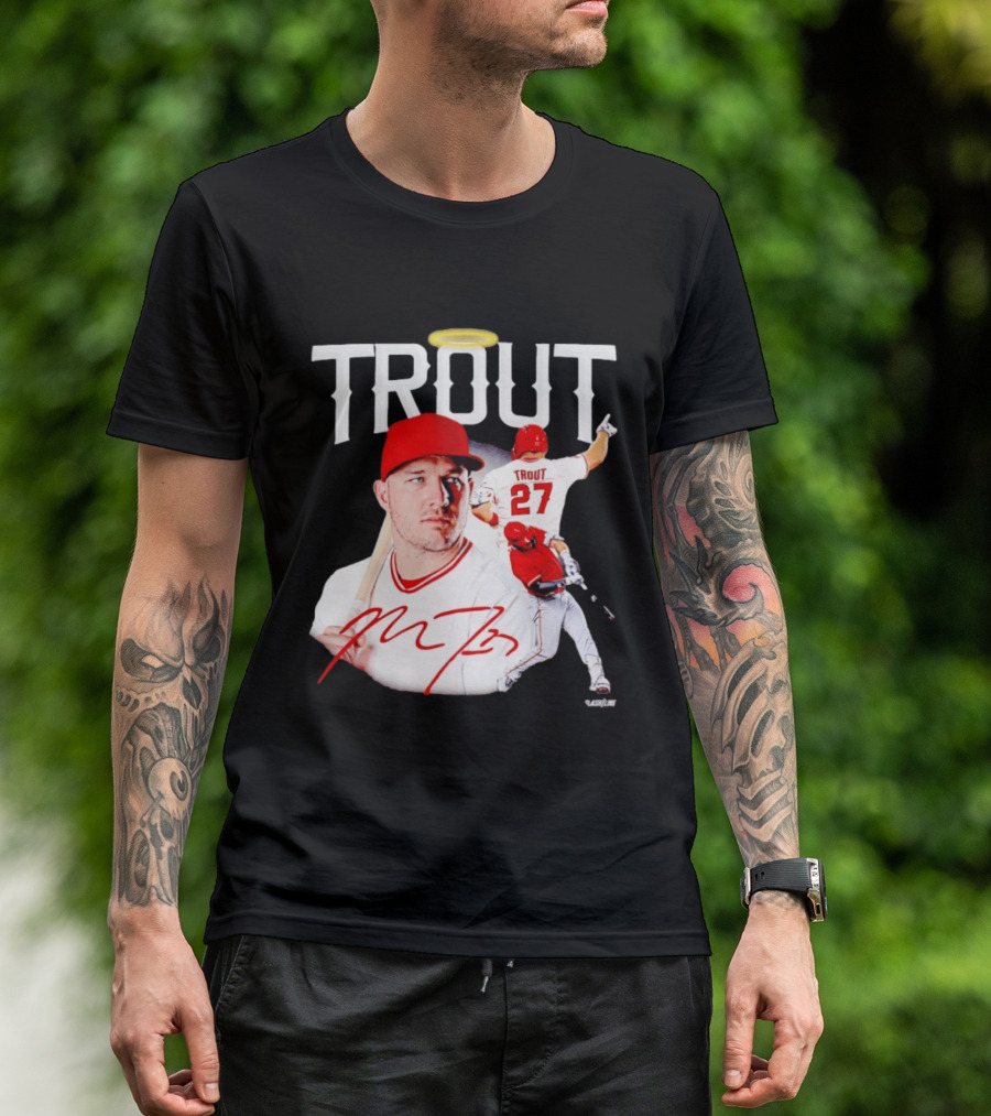Mike Trout Los Angeles Angels 27 Halo Collage T-Shirt