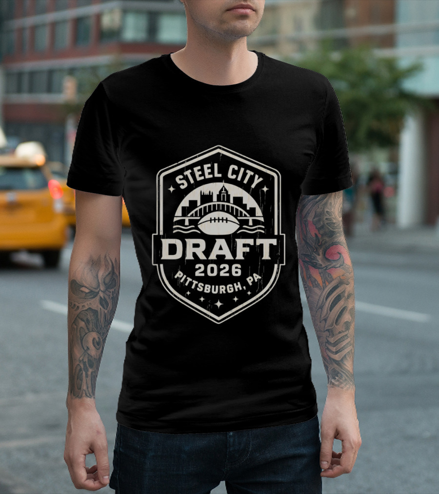 Steel City Draft 2026 Pittsburgh PA Football Skyline T-Shirt