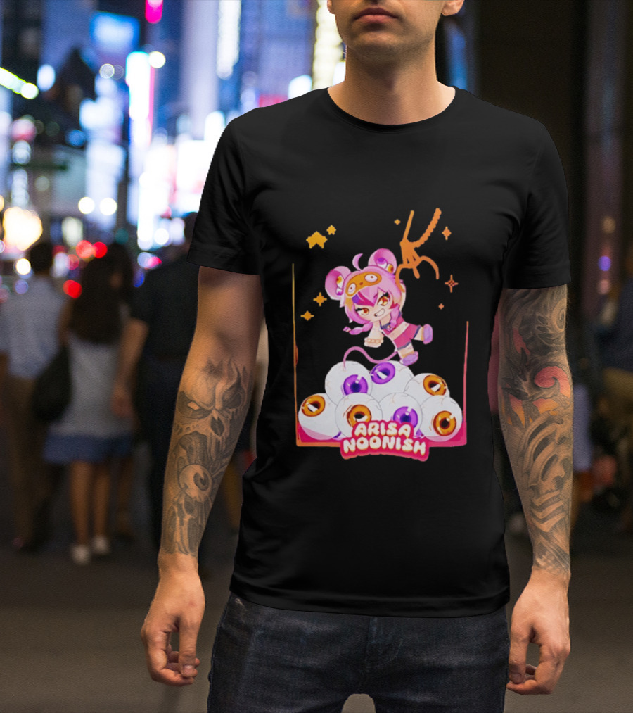 Playful Arisa Noonish With Seven Eyes Anime Character And Stars T-Shirt