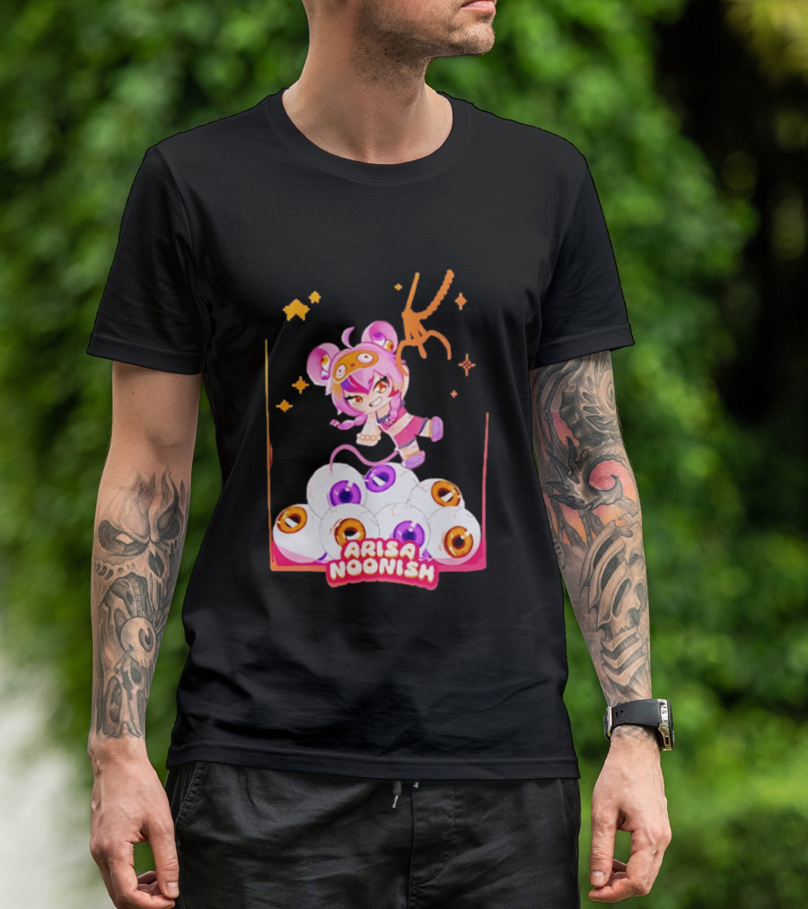 Playful Arisa Noonish With Seven Eyes Anime Character And Stars T-Shirt