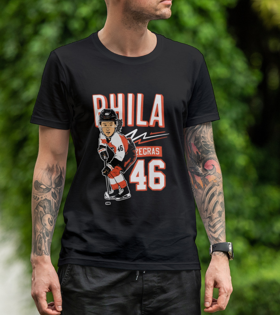 Phila Zegras 46 Caricature Philadelphia Flyers NHL Hockey 2026 T-Shirt
