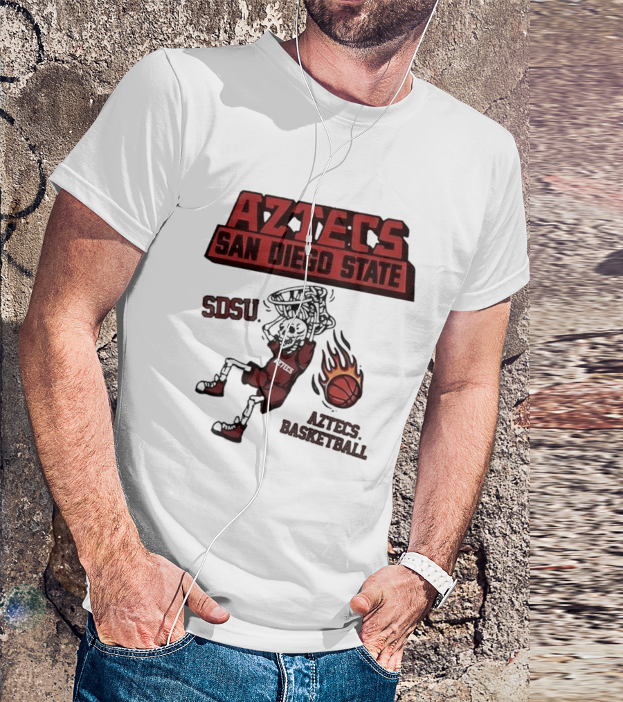 Aztecs San Diego State SDSU Skeleton Dunking Flaming Basketball T-Shirt