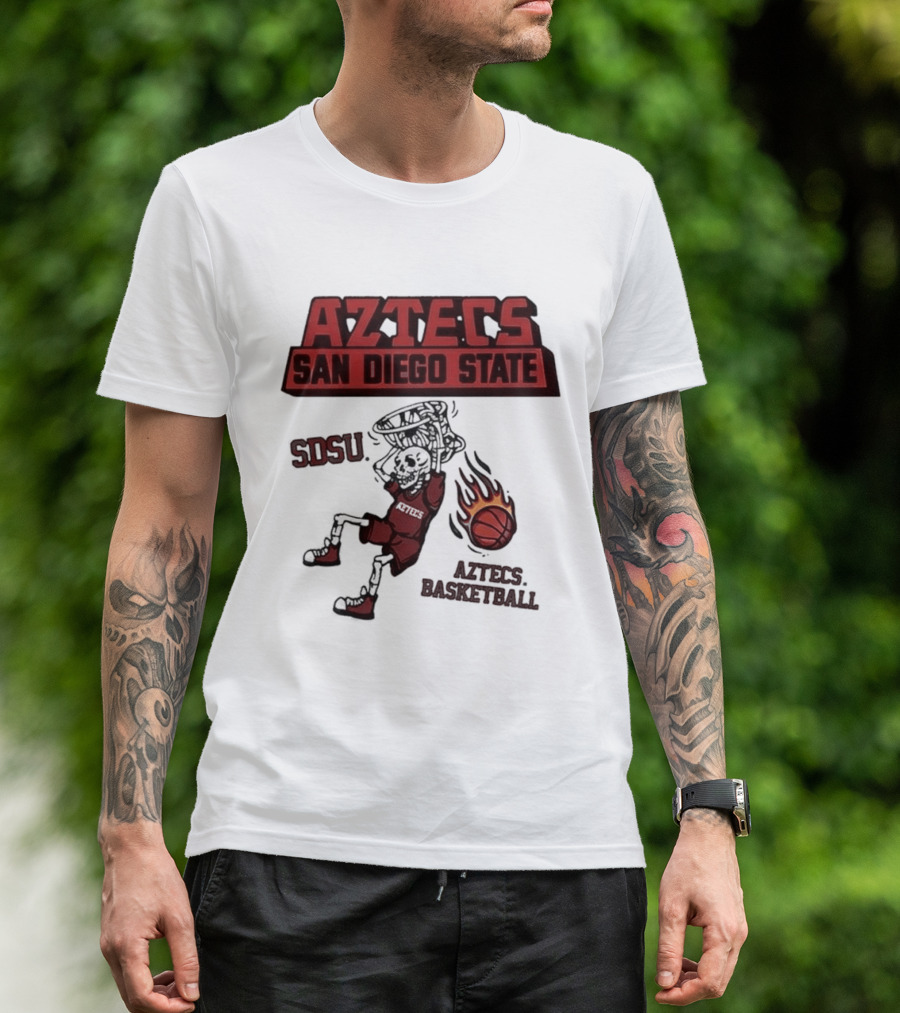 Aztecs San Diego State SDSU Skeleton Dunking Flaming Basketball T-Shirt