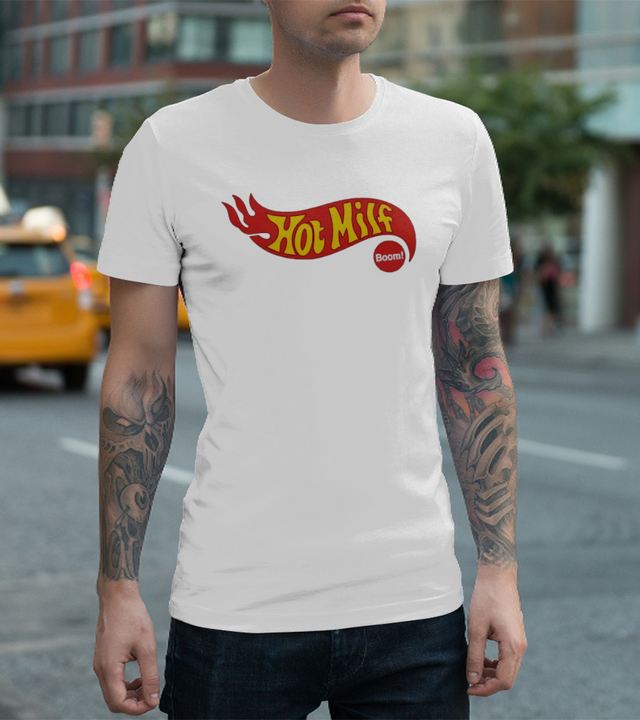 Hot Milf Boom Flame Motif T-Shirt