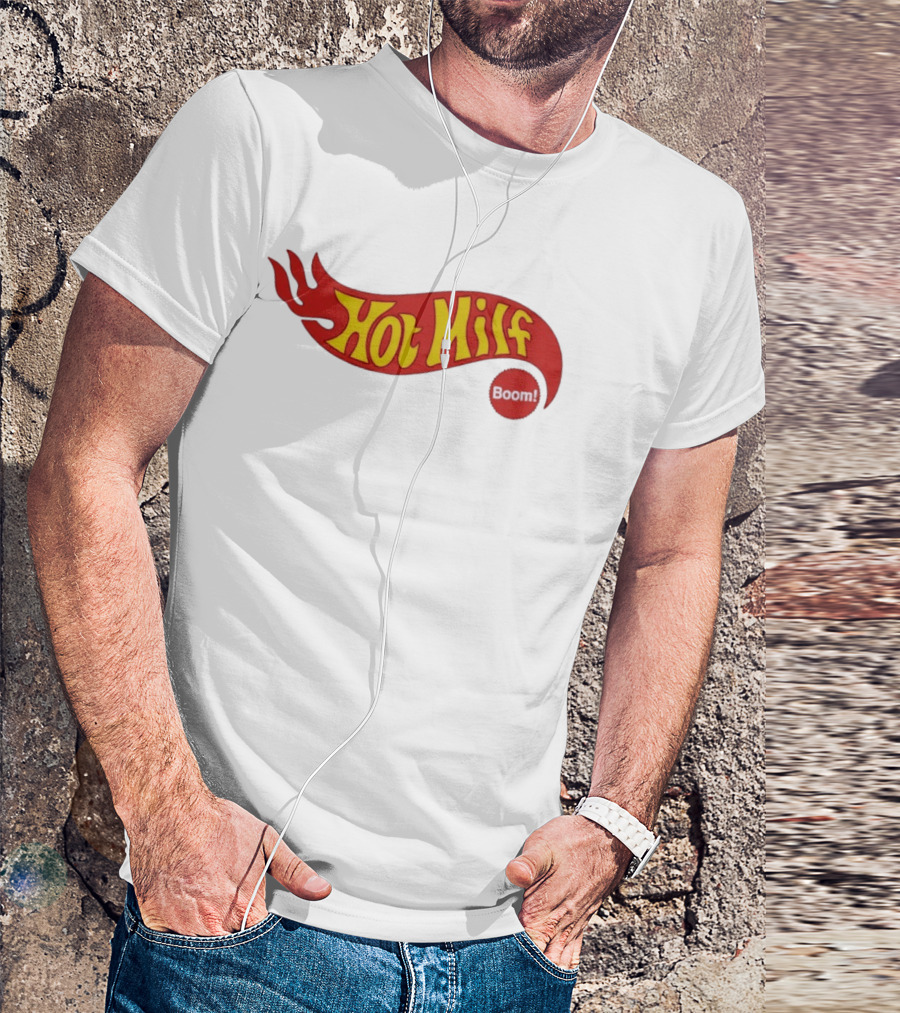 Hot Milf Boom Flame Motif T-Shirt