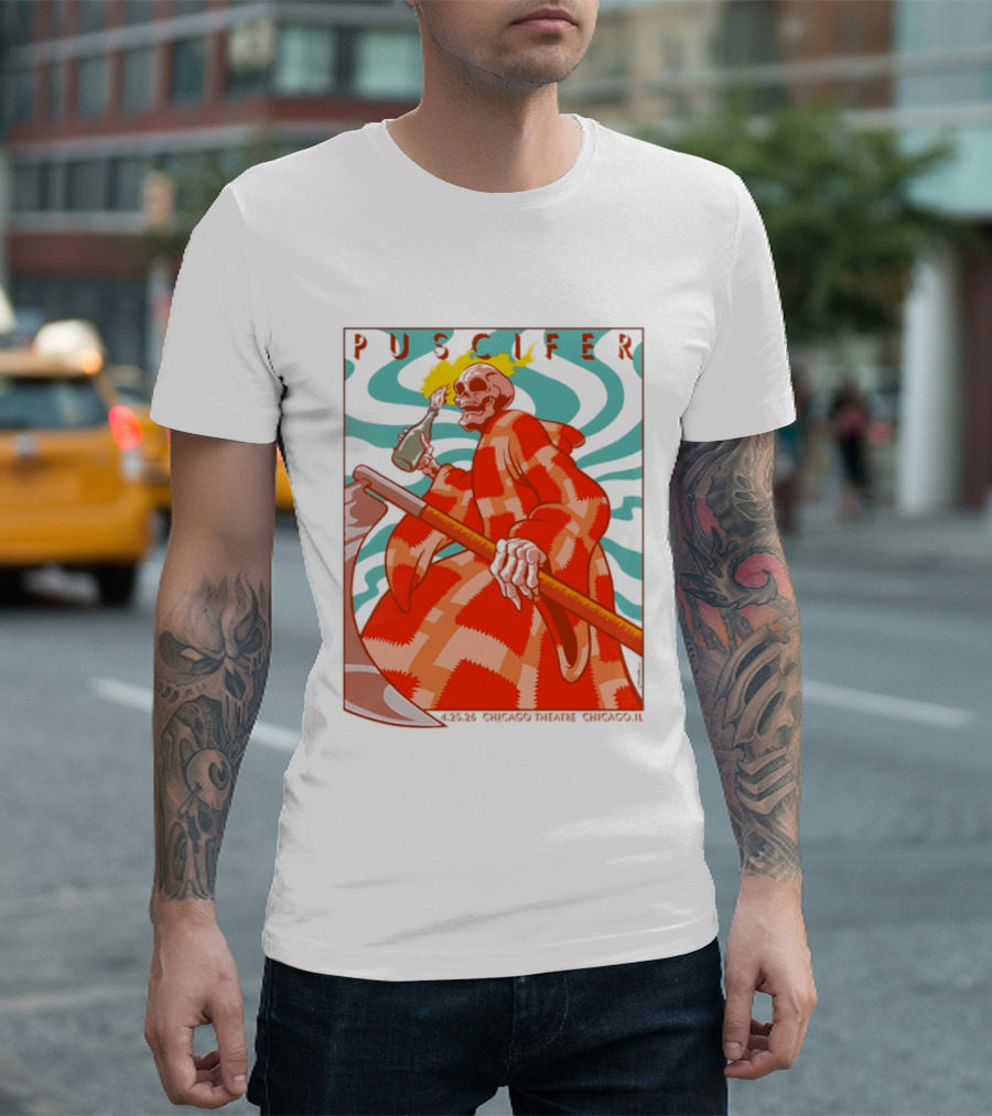 Puscifer Skeleton Art Chicago Theatre 2023 Concert Merchandise T-Shirt