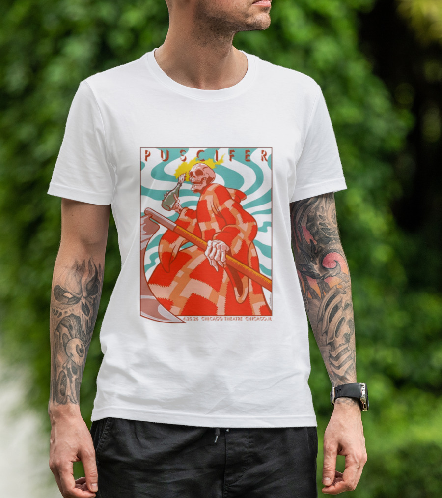 Puscifer Skeleton Art Chicago Theatre 2023 Concert Merchandise T-Shirt