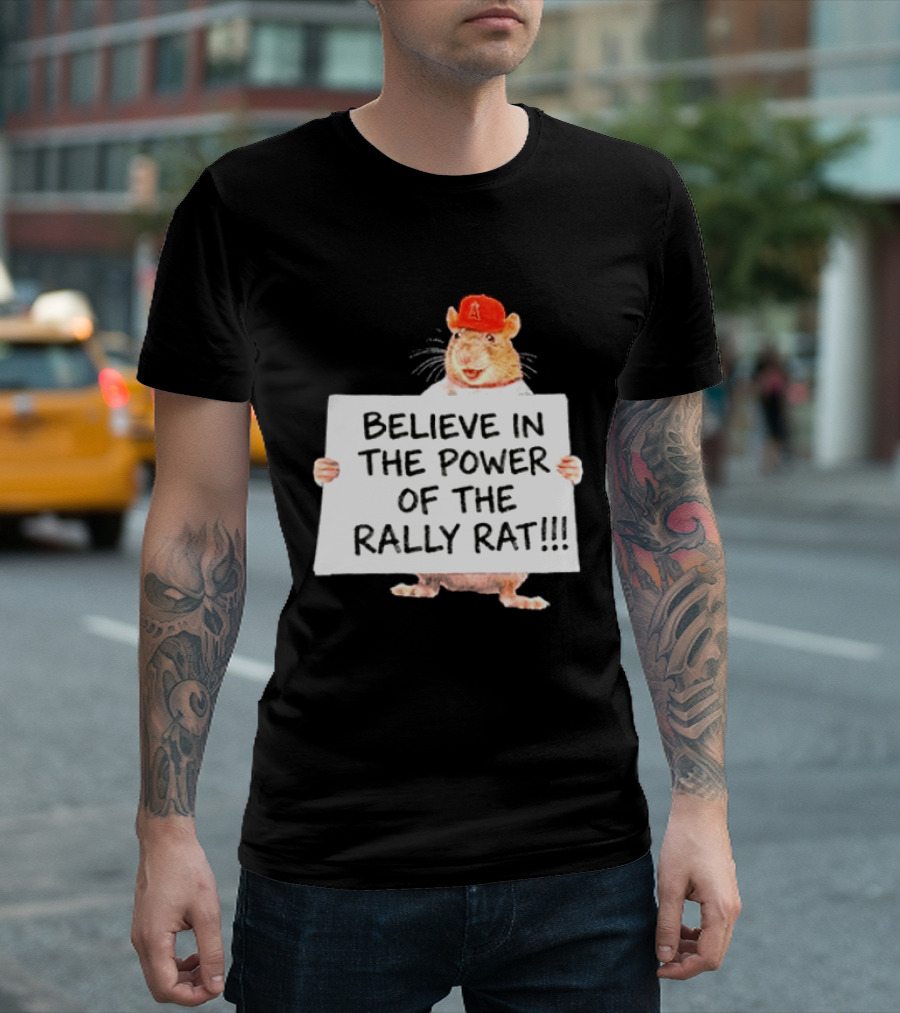 Believe In The Power Of The Rally Rat Red Cap Baseball Fan Spirit T-Shirt
