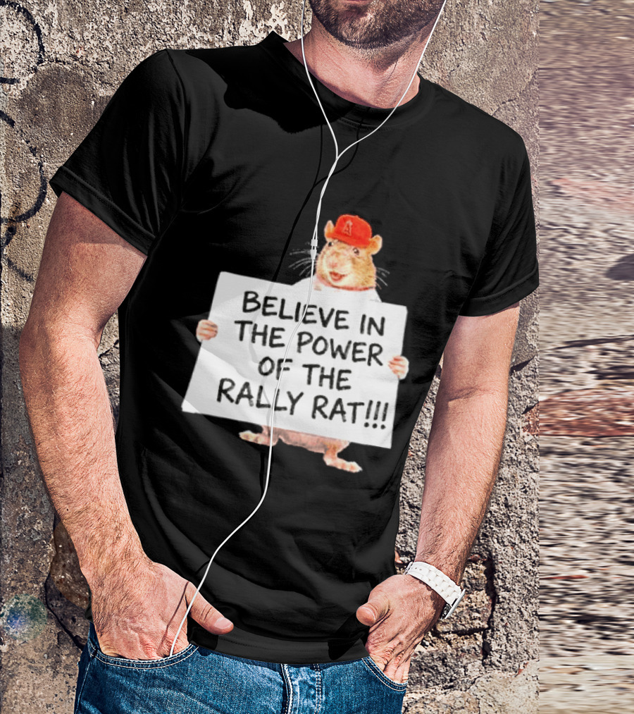 Believe In The Power Of The Rally Rat Red Cap Baseball Fan Spirit T-Shirt