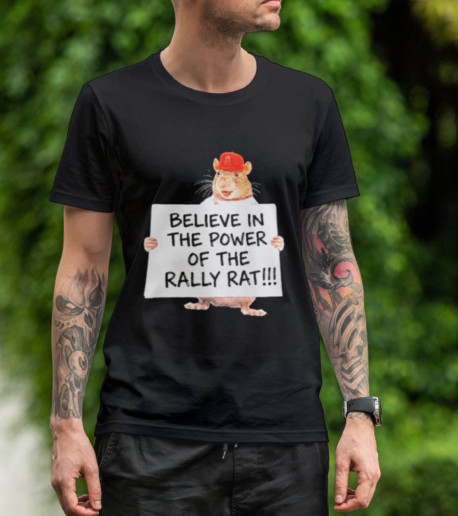 Believe In The Power Of The Rally Rat Red Cap Baseball Fan Spirit T-Shirt