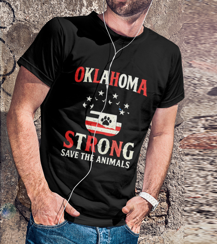 Oklahoma Strong Save The Animals Paw Print Flag Stars T-Shirt