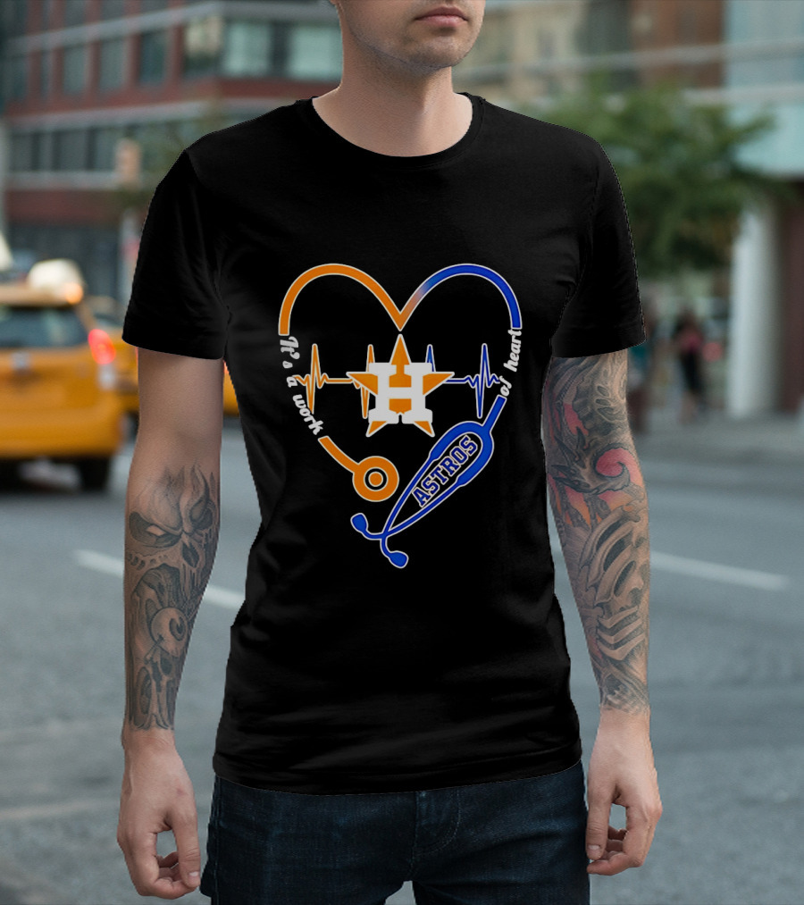 Houston Astros Nurse Heartbeat Stethoscope It's A Work Of Heart MLB T-Shirt