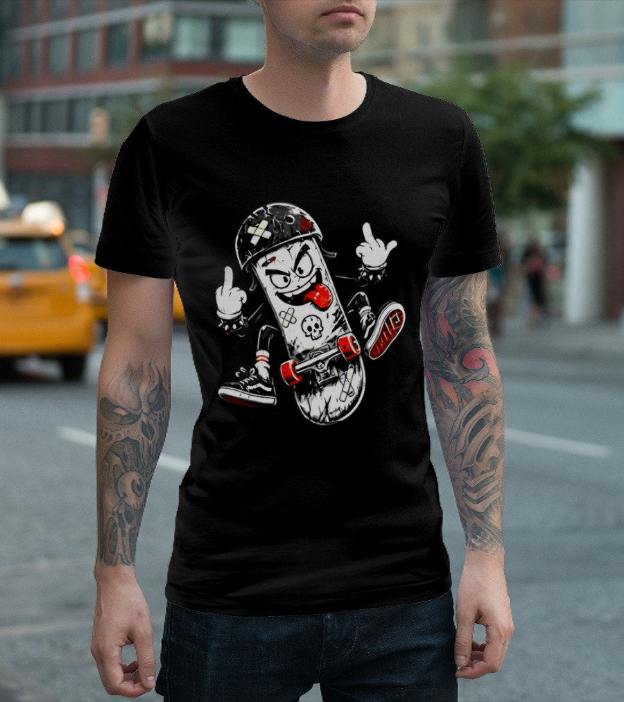Skull Face Skateboard Cartoon Character With Attitude T-Shirt