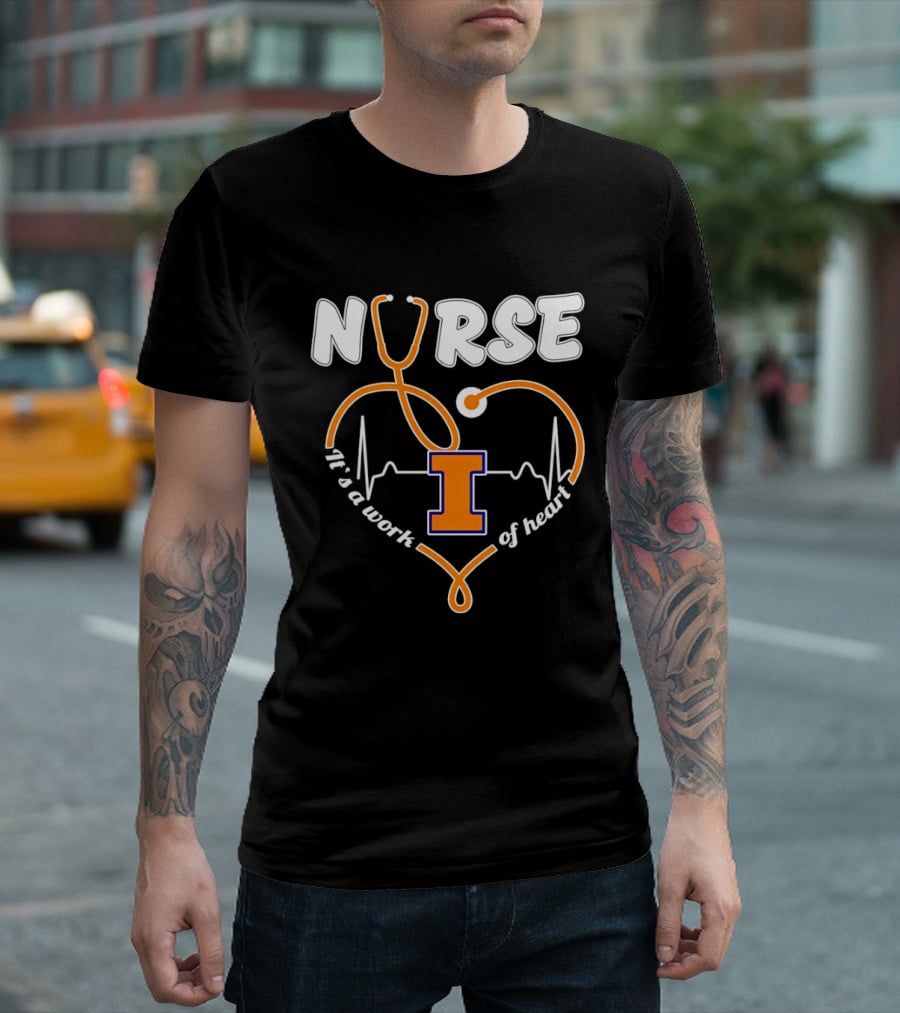 Nurse Illinois Fighting Illini It's A Work Of Heart Stethoscope Heart T-Shirt