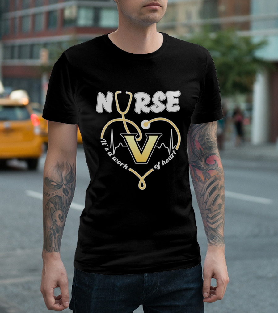 Nurse It's A Work Of Heart Vanderbilt Commodores Stethoscope Heart T-Shirt