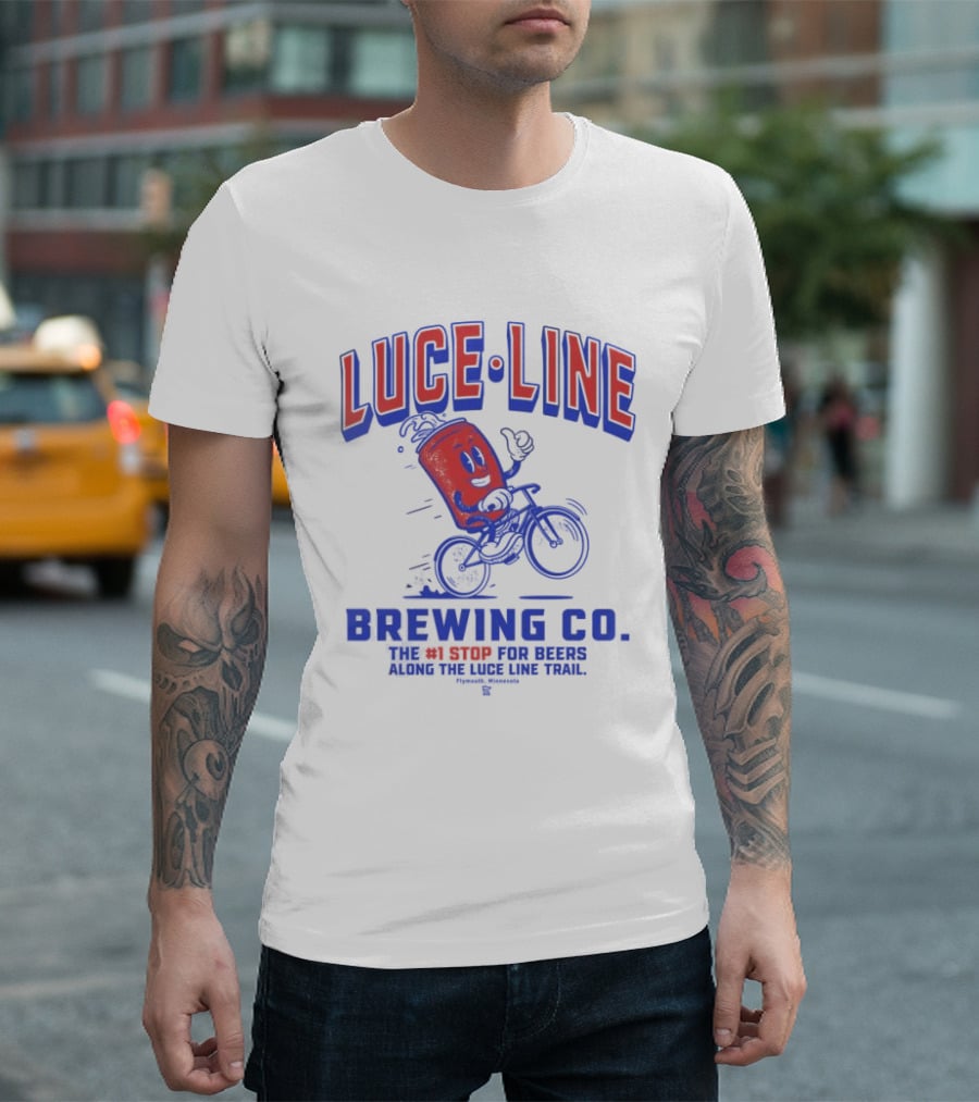 Luce Line Brewing Co The 1 Stop For Beers Along The Luce Line Trail Featuring Cycling Can T-Shirt