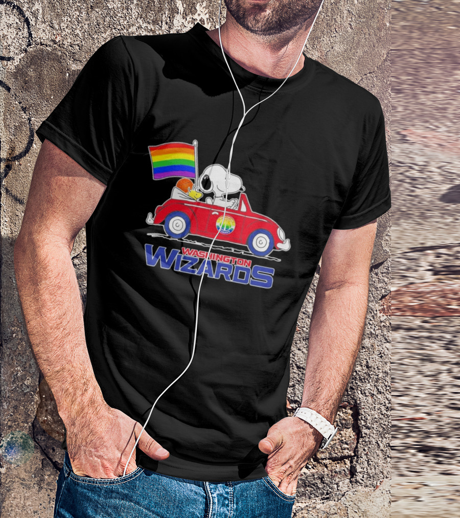 Washington Wizards Snoopy Woodstock Rainbow Pride Car T-Shirt