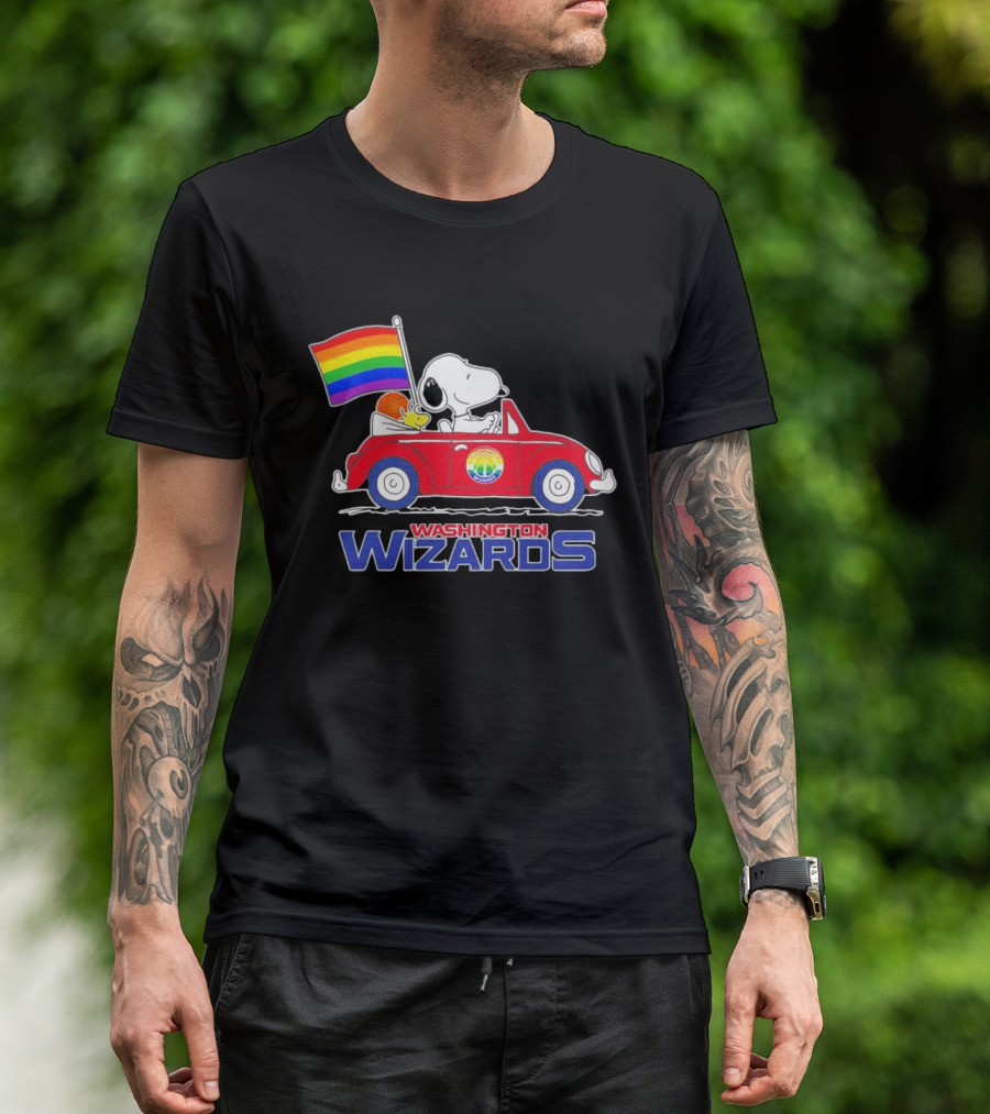 Washington Wizards Snoopy Woodstock Rainbow Pride Car T-Shirt