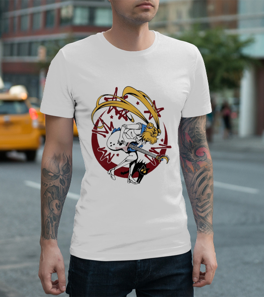 Rock N' Roll Moonlight Pop Culture Wizard Sailor Character Magic Guitar T-Shirt