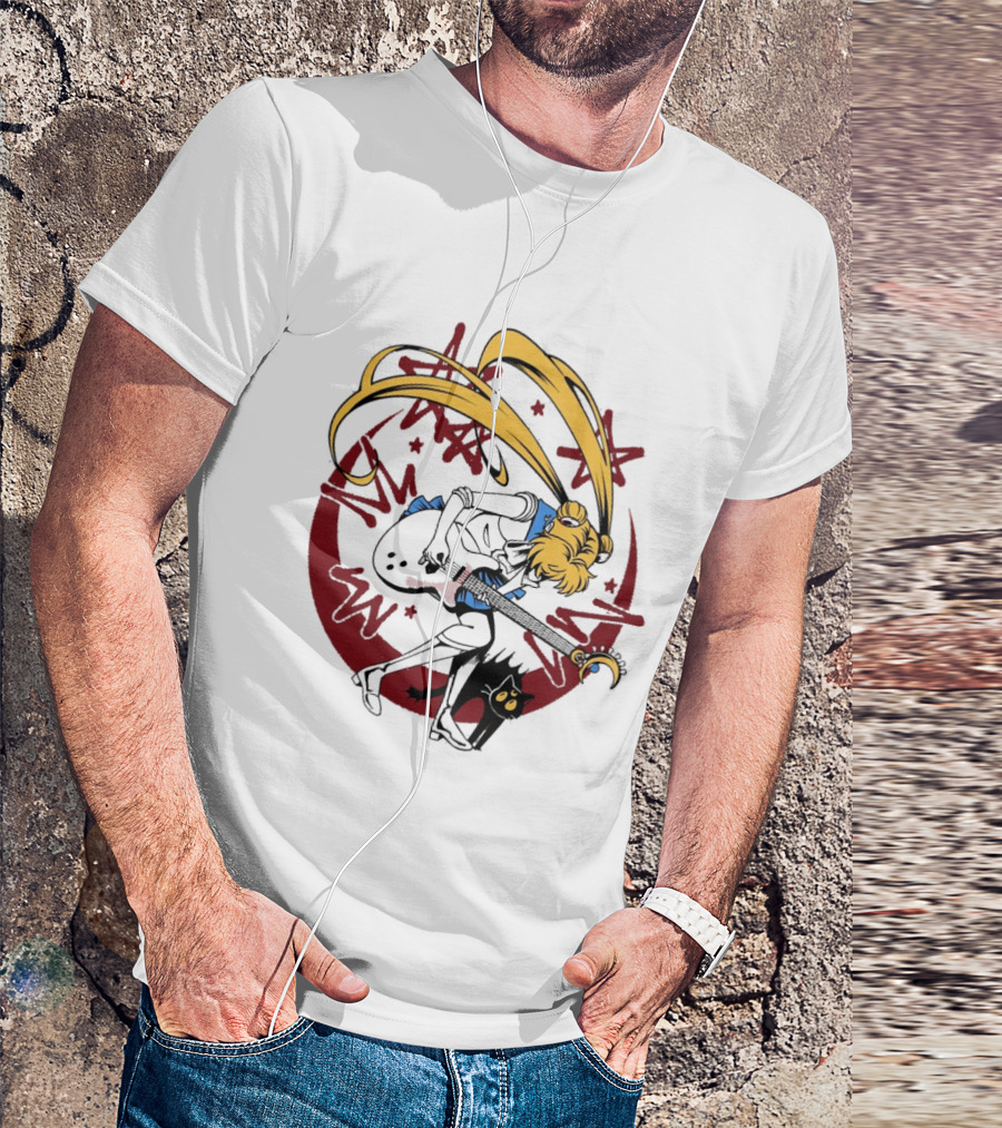 Rock N' Roll Moonlight Pop Culture Wizard Sailor Character Magic Guitar T-Shirt