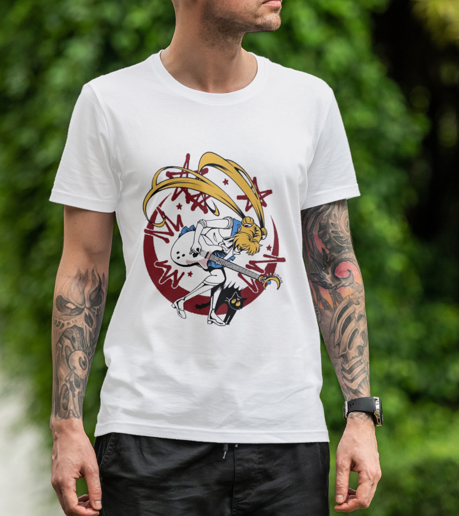 Rock N' Roll Moonlight Pop Culture Wizard Sailor Character Magic Guitar T-Shirt