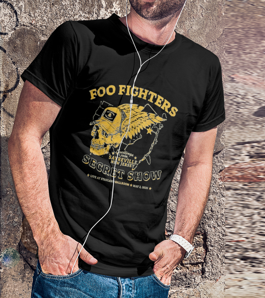 Foo Fighters Sayreville New Jersey 2026 Secret Show Winged Skull Starland Ballroom May 2 T-Shirt