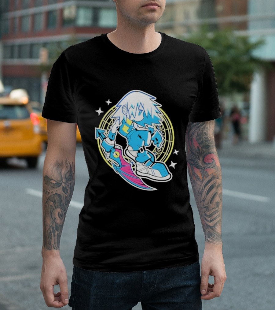 Riku Anime Cartoon Character With Sword And Stars In Pastel T-Shirt