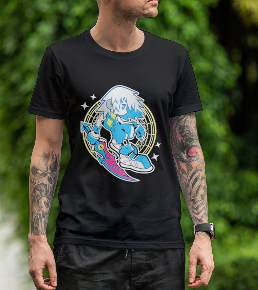 Riku Anime Cartoon Character With Sword And Stars In Pastel T-Shirt