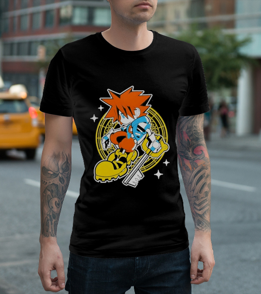 Sora Keyblade Cartoon Character With Bold Colors And Magic Circle T-Shirt
