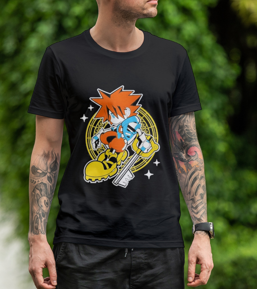 Sora Keyblade Cartoon Character With Bold Colors And Magic Circle T-Shirt