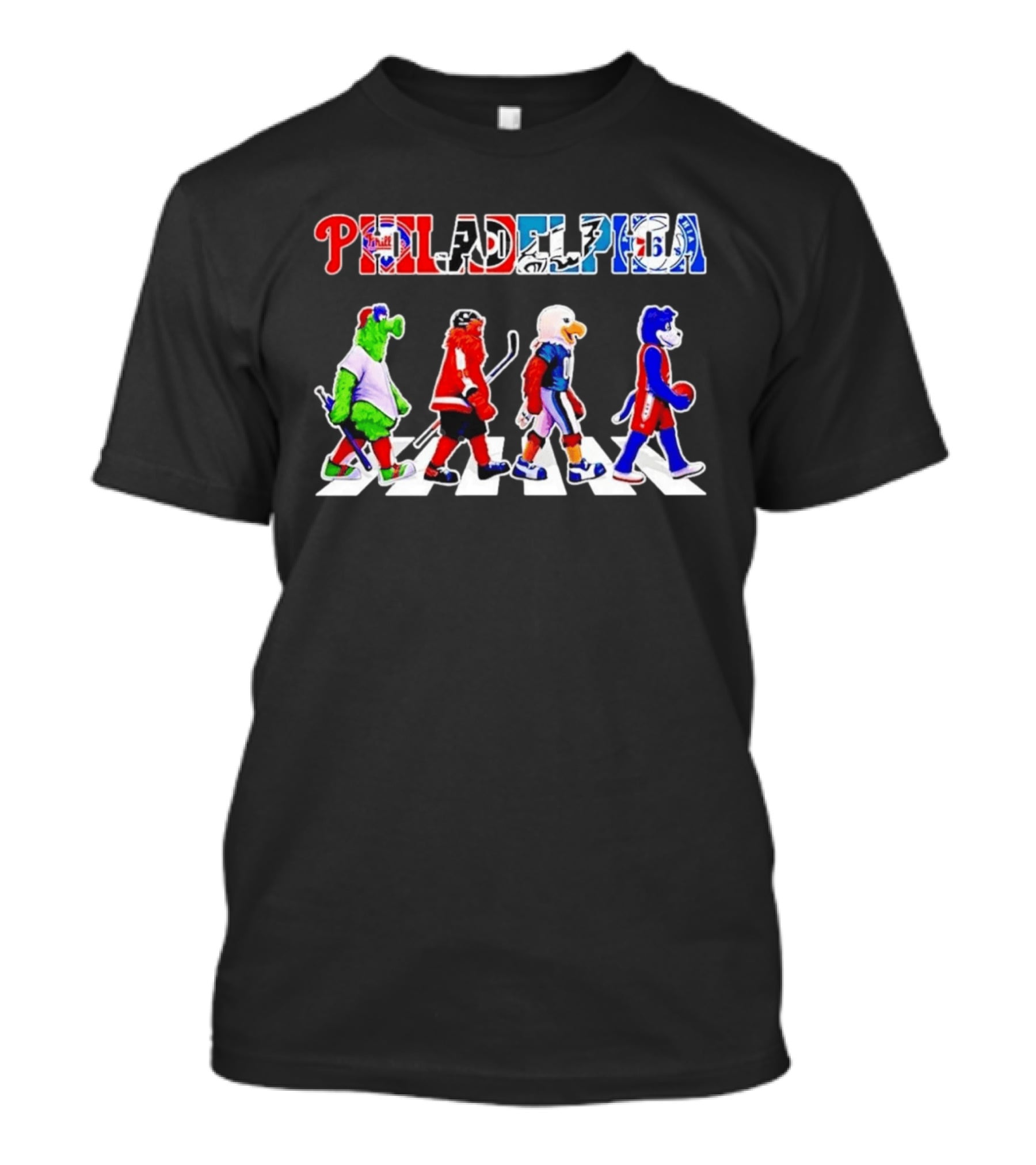 Philadelphia Mascots Abbey Road Beatles Parody Sports Teams 76ers Phillies Eagles Flyers T-Shirt