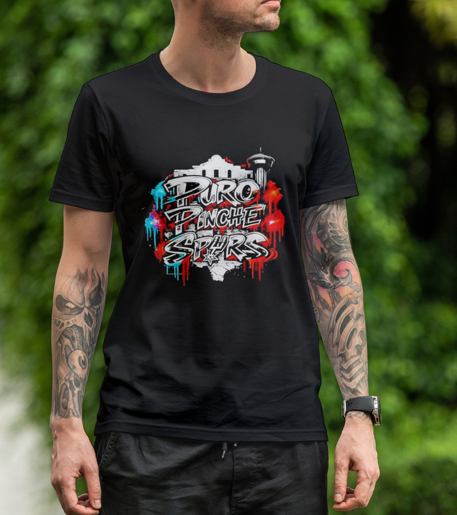 Puro Pinche Spurs San Antonio Vibes Alamo Skyline Fiesta T-Shirt