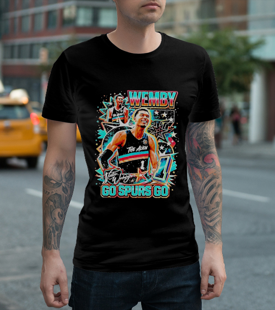 Wemby The Alien Go Spurs Go 90s Bootleg Retro Stars Number One T-Shirt