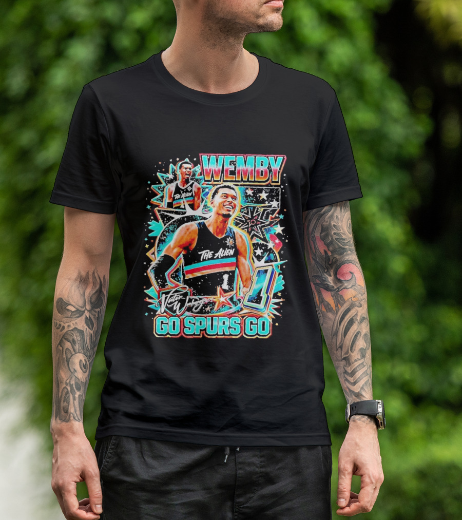 Wemby The Alien Go Spurs Go 90s Bootleg Retro Stars Number One T-Shirt