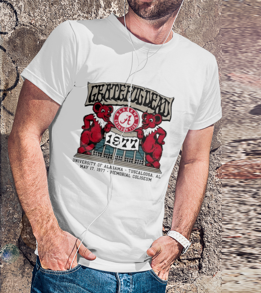 Grateful Dead Alabama Crimson Tide 1977 Memorial Coliseum Tuscaloosa Bears T-Shirt