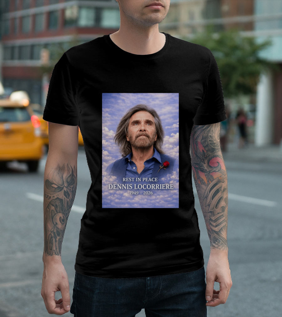 Rest In Peace Dennis Locorriere 1949 2026 Memorial Tribute With Rose And Clouds T-Shirt