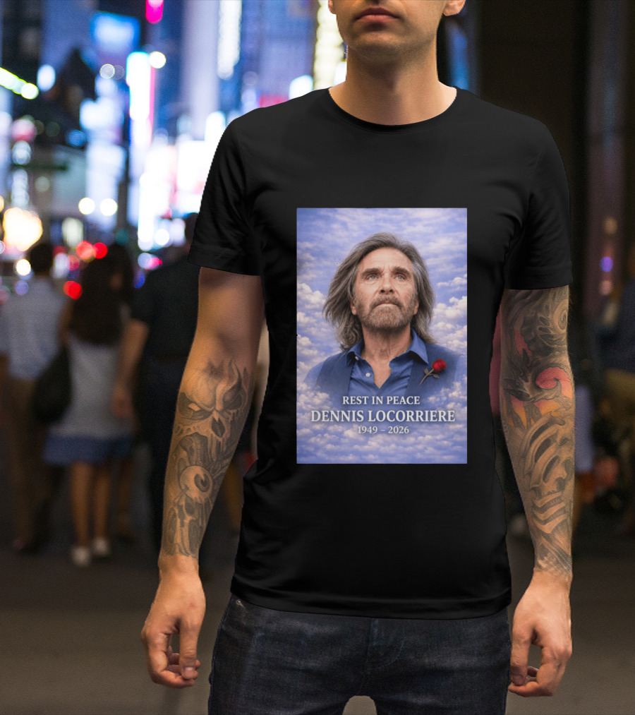 Rest In Peace Dennis Locorriere 1949 2026 Memorial Tribute With Rose And Clouds T-Shirt