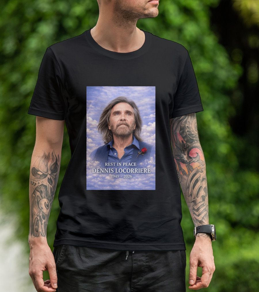 Rest In Peace Dennis Locorriere 1949 2026 Memorial Tribute With Rose And Clouds T-Shirt
