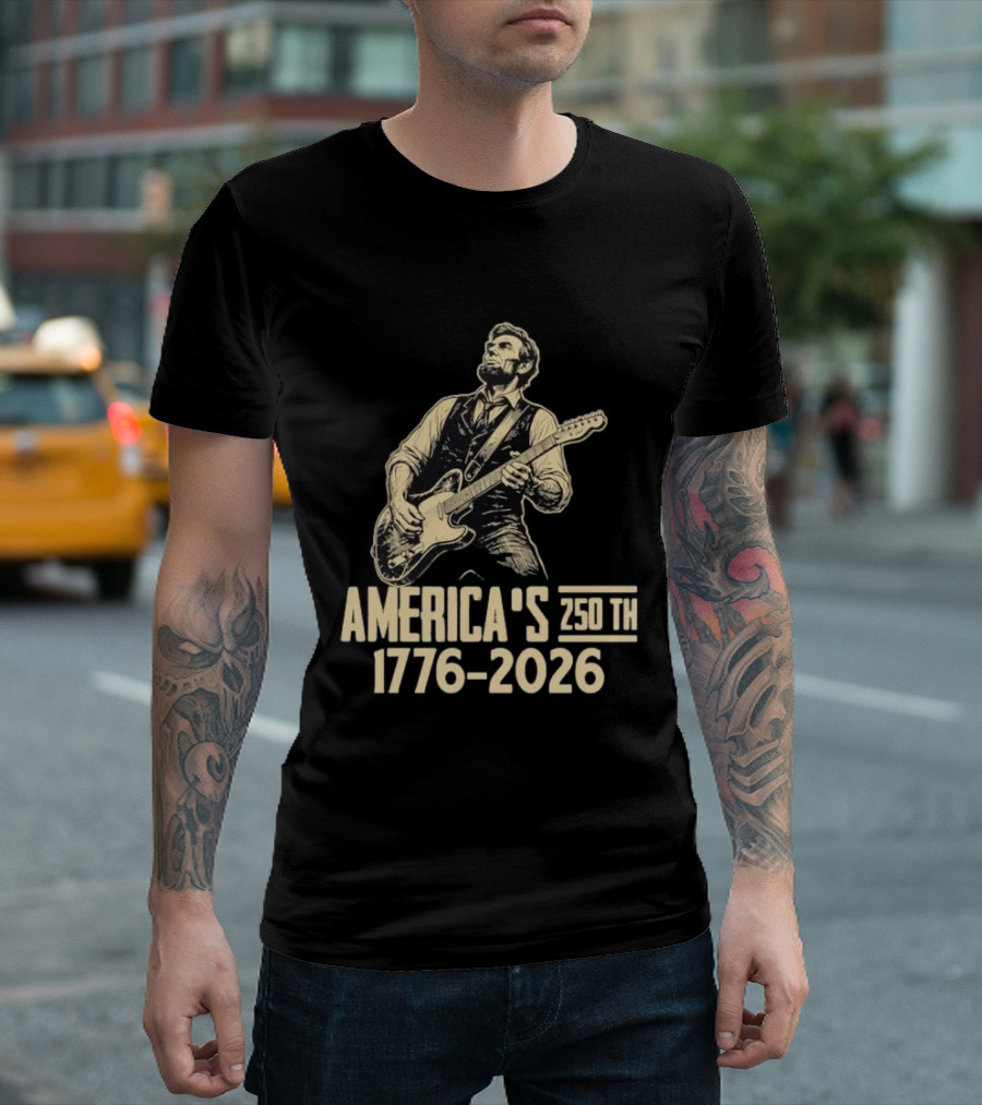 Abraham Lincoln Rocks Guitar America's 250th 1776 2026 T-Shirt