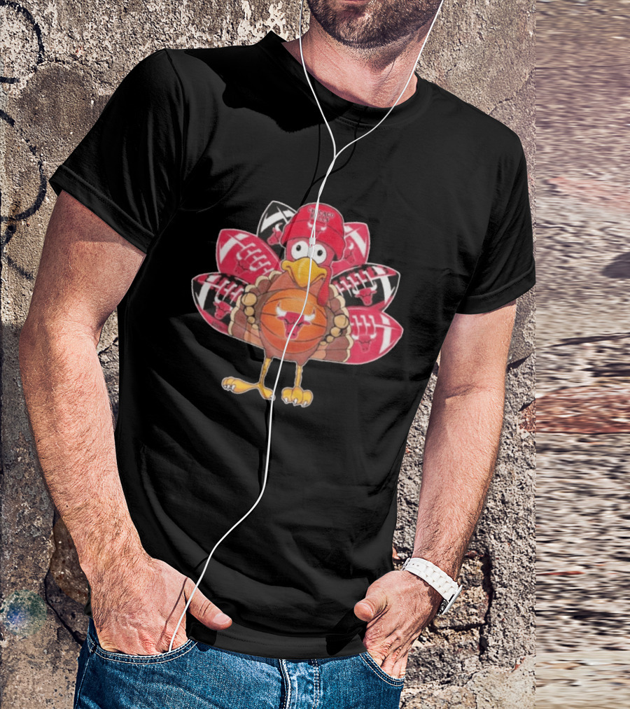 Chicago Bulls Thanksgiving Turkey Basketball Football Fusion T-Shirt