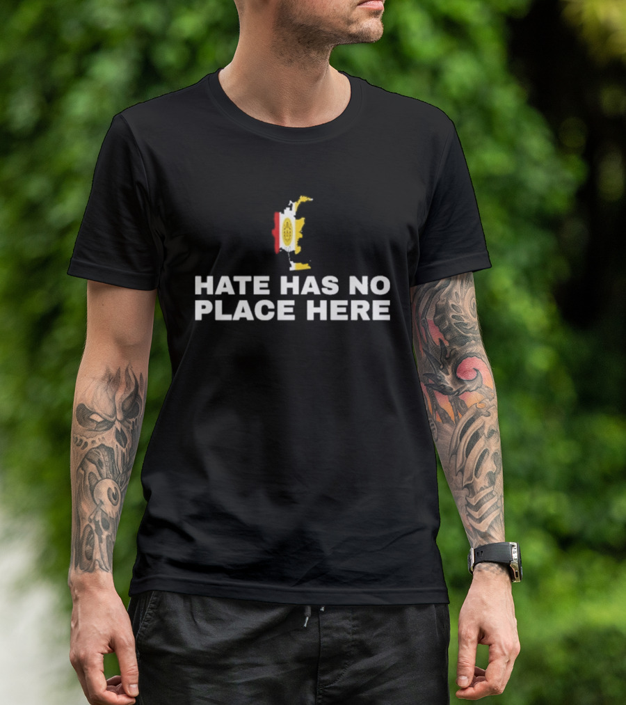 Hate Has No Place Here Multicolor Paintbrush Stroke Motif T-Shirt