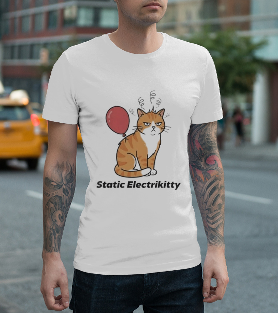 Static Electrikitty Cat With Balloon And Static Electricity T-Shirt