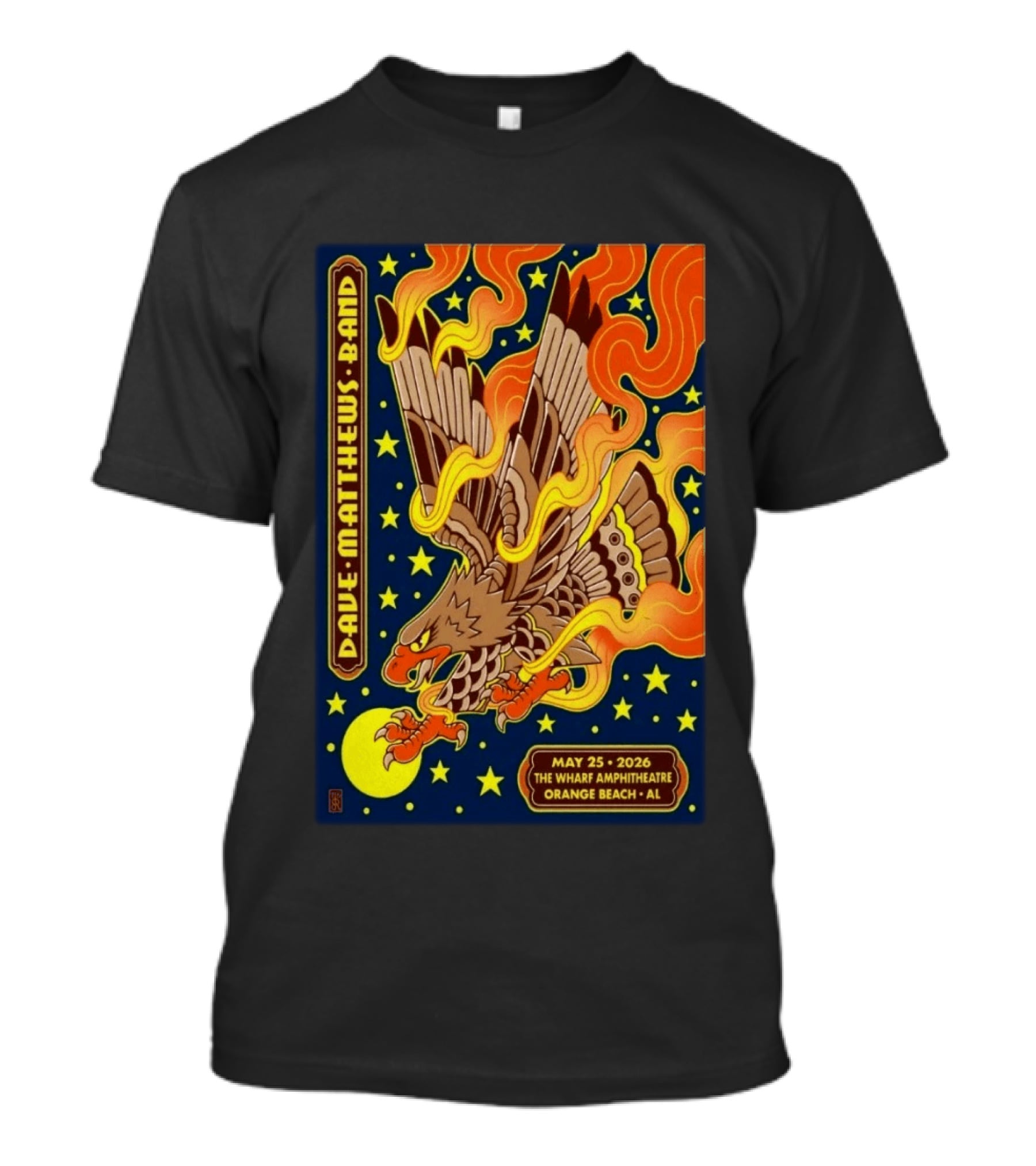 Dave Matthews Band May 25 2026 The Wharf Amphitheatre Orange Beach AL Eagle Stars Flames T-Shirt
