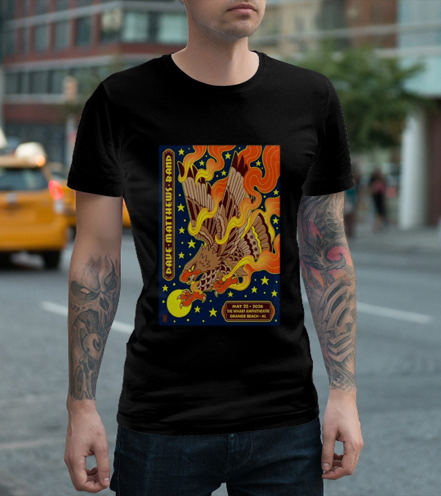 Dave Matthews Band May 25 2026 The Wharf Amphitheatre Orange Beach AL Eagle Stars Flames T-Shirt