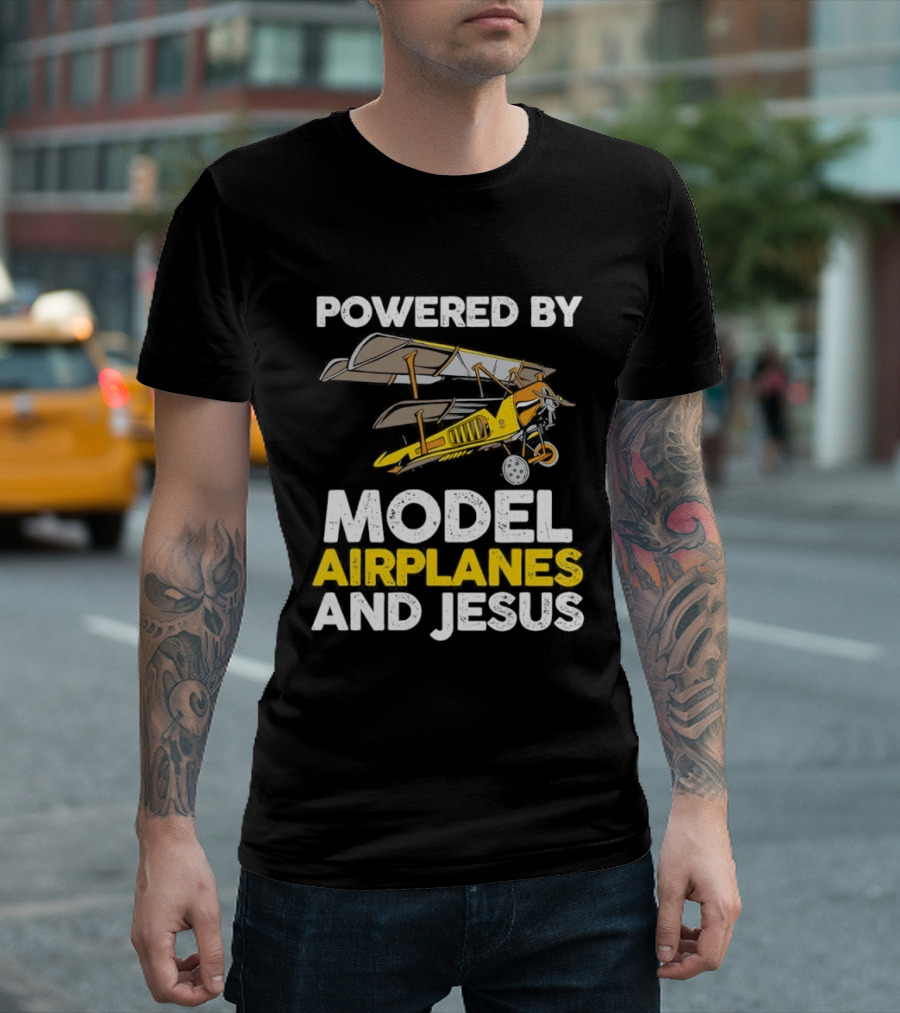 Powered By Model Airplanes And Jesus Vintage Aviation Enthusiasts Faith Based Collectible T-Shirt
