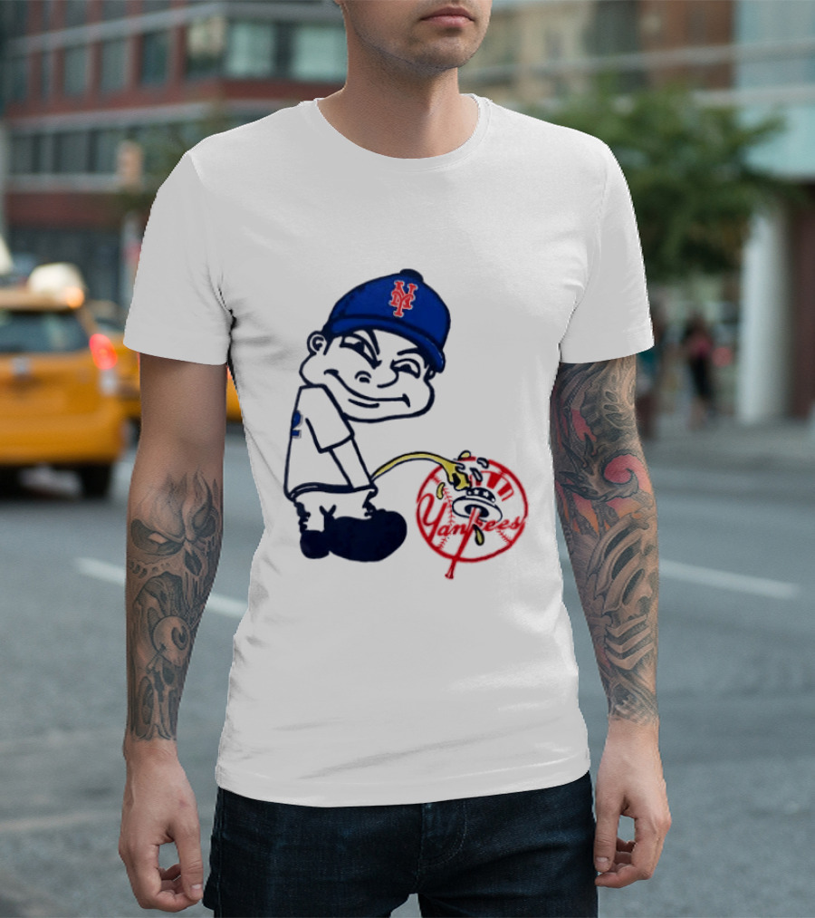 New York Mets Fans Rivalry Yankees Humorous Cartoon T-Shirt