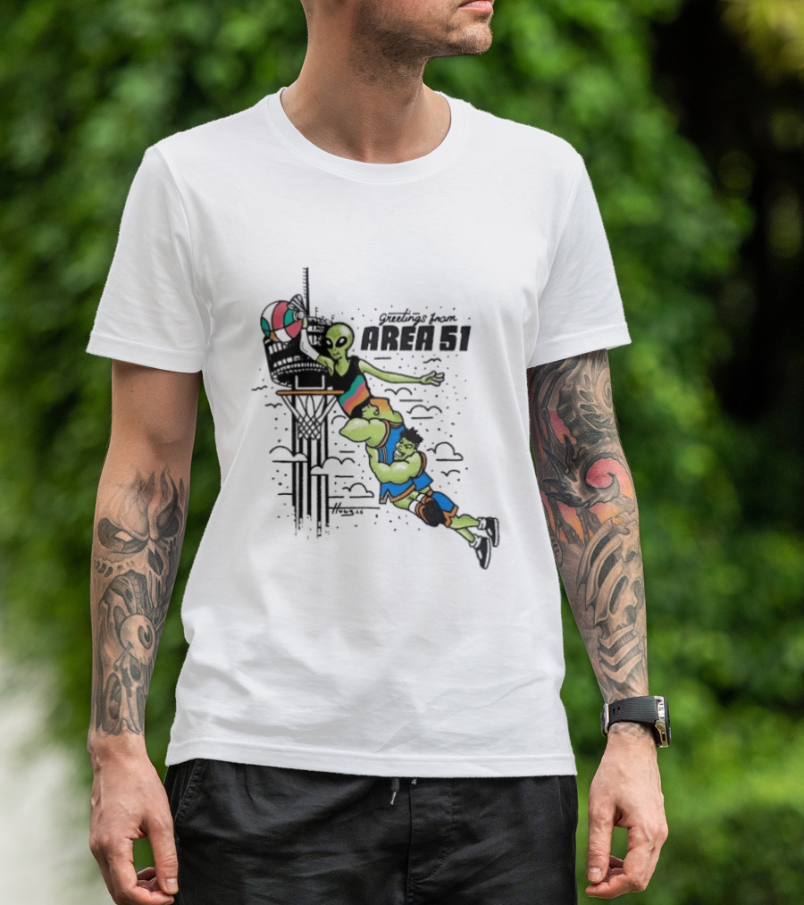 Victor Wembanyama Alien Greetings From Area 51 Basketball Dunk Scene T-Shirt
