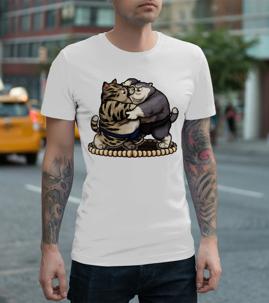 Sumo Wrestling Cats Battling in Traditional Ring T-Shirt