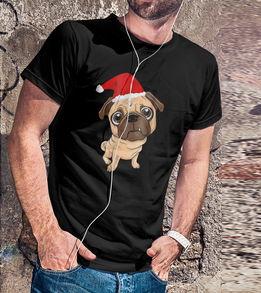 Santa Hat Pug Christmas Fun T-Shirt
